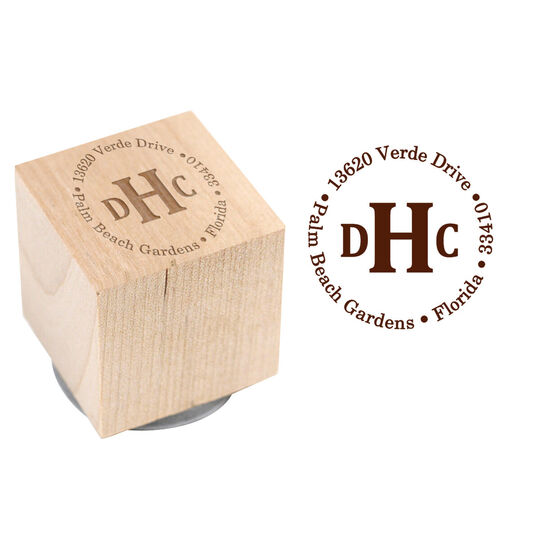 Block Monogram Circle Wood Block Rubber Stamp